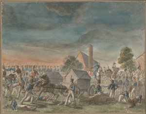 De ontmoeting van de hertog van Wellington en prins Blücher, nabij La Belle Alliance