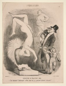 Tentoonstelling van Beeldhouwkunst 1849, uit de serie Croquis du Jour gepubliceerd in Le Charivari door Charles Vernier