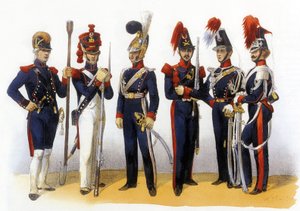 Uniformen van het Franse leger: Nationale Garde (Artillerie en Cavalerie) 18-19e eeuw, gravure door Charles Vernier