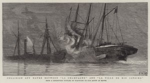 Botsing bij Havre tussen La Champagne en La Ville de Rio Janeiro door Charles William Wyllie