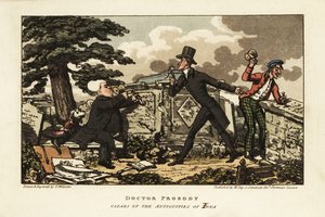 Engelse toeristen die een oud graf beschadigen met hamer en beitel op het eiland Iona, Binnen-Hebriden, Schotland door Charles Williams