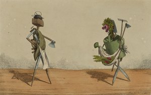 Geanimeerde Gereedschappen, Plaat 2, Opgedragen aan de Timmerlieden en Tuiniers van Groot-Brittannië, c.1811 (handgekleurde ets) door Charles Williams