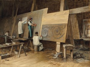 Kunstenaar die ontwerpen uitvoert voor de Wereldtentoonstelling, Chicago, 1893, 1894