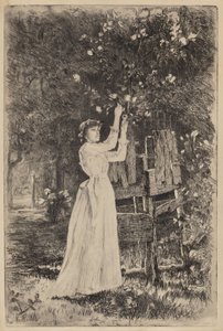 Zonder titel (Vrouw die bloemen plukt) door Charles Yardley Turner