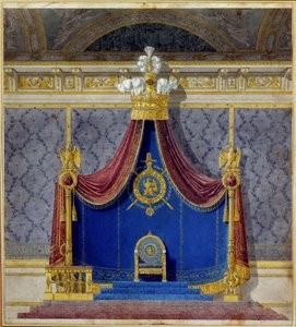 Kunst Frankrijk: De troon van Napoleon I in het Palais des Tuileries, gecreëerd door Charles Percier en Pierre Francois Leonard Fontaine. Privécollectie