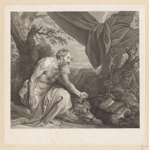 Hiëronymus met slapende leeuw en kruisbeeld door Charles de Beauvais (rejected attribution)