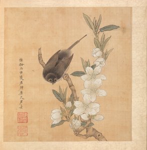 Schilderijen naar Oude Meesters: Een Vogel en Perzikbloesemtak, 1598-1652 door Chen Hongshou