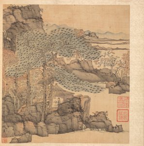 Schilderijen naar oude meesters: Geleerde lezend in een rieten hut bij een waterval, 1598-1652
