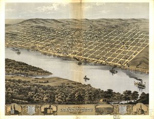 Vogelvlucht van de stad Leavenworth, Kansas 1869 door Chicago Lithographing Co.