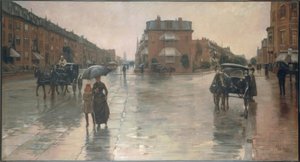 Frederick Childe Hassam (1859–1935). Regenachtige dag in Boston, 1885. Olie op doek.