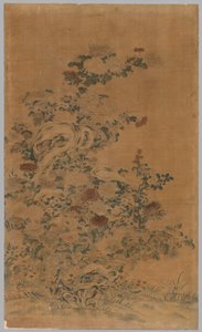 Kesi-paneel: Rotsen en Chrysanten door China, Qing dynasty