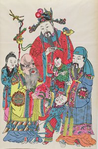 Een familie rondom de God van de Lang Leven, eind negentiende eeuw door Chinese School
