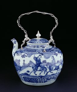 Chinese theepot met Europees handvat, Overgangsperiode, c.1640 (porselein met zilver)
