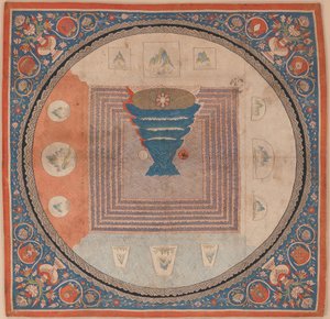Kosmologische mandala met de berg Meru door Chinese School