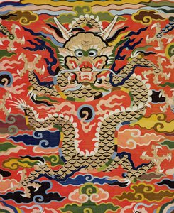 Detail van stof met een vijf-draak Kossu, Wanli-periode, 1573-1619 (zijde)