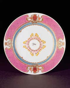 Dinerbord geschilderd in Famille Rose met de wapens van de Grimaldi di Castro, Yongzheng periode (1723-35) ca.1735 door Chinese School
