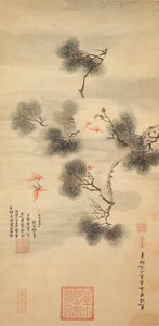 Vijf Vleermuizen te Midden van een Dennentak, 1844 door Chinese School