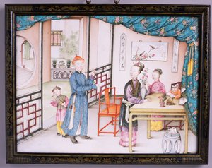Keizerlijk Canton-paneel, Qianlong-periode, 1736-95 (repousse email) door Chinese School