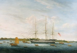 Het schip The Earl of Balcarras van de Honourable East India Company in Canton, 1816 door Chinese School