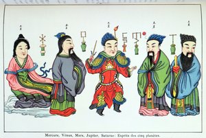 De geesten van de vijf planeten, Mercurius, Venus, Mars, Jupiter en Saturnus, gereproduceerd in Recherche sur les superstitions en Chine door pater Henri Doré en gepubliceerd in 1911