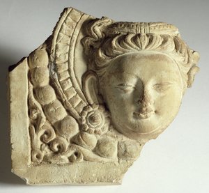 Tegel met Bodhisattva-hoofd, Mingoi, 6e-7e eeuw
