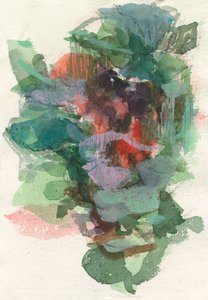 Abstracte compositie, Organische vormen/plantenserie, 2021, aquarel, inkt, houtskool  gouache op aquarelpapier door Ching Fun Tso
