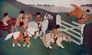 The Gate Crashers, jockeys te paard, cartoon van Chloe Preston (1887-1969) uit The Tatler, nr. 1435, 26 december. door Chloe Preston