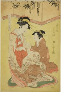 Schoonheden die de zeven wijzen parodiëren - Een selectie van jongere courtisanes: Shinoura van de Tsuruya