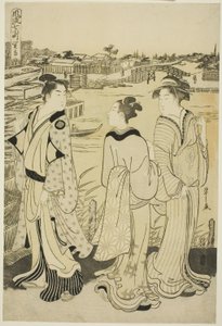 Ono no Komachi bij de Seki Tempel, uit de serie De Modieuze Zeven Komachi (Furyu nana Komachi) door Chobunsai Eishi