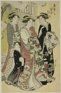 Sugawara van de Tsuruya met de bedienden Mumeno en Takeno door Chobunsai Eishi