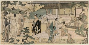 Het Matsukaze Hoofdstuk van het Verhaal van Genji (uit de serie Het Verhaal van Genji in Elegante Moderne Kleding) door Chobunsai Eishi