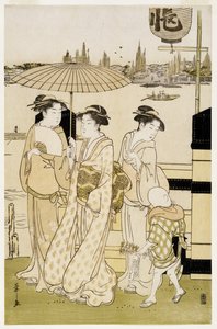 Drie Vrouwen en een Jongen langs de Sumida Rivier, 1788-89