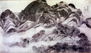 Koreaanse kunst: Berg Inwang. Afdrukken door Chong Son (1676-1759). 18e eeuw door Chong Son