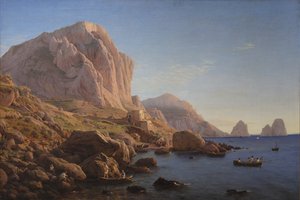 Een rotsachtige kust, Capri. Na zonsopgang