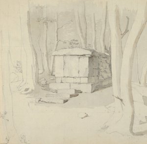 Een stenen graf in een bos, verso: Studie van een bloem, 1830 door Christen Købke