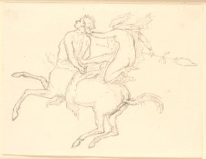 Bacchante zittend op de rug van een gebonden centaur. Pompejaans motief door Christen Købke
