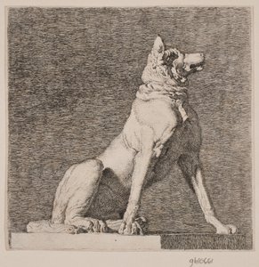 Een zittende hond naar een antiek beeld op Charlottenborg door Christen Købke