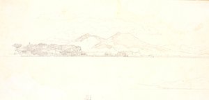 Gezicht op de baai van Napels vanaf Villa Reale. Op de achtergrond Vesuvius
