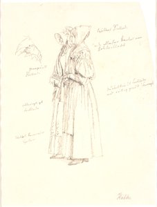 Studietekening voor de vrouwenfiguren op het schilderij, Uitzicht vanaf de Dossering bij Sortedamssøen richting Østerbro
