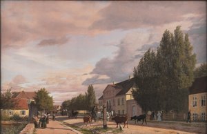 Uitzicht op een Straat in Østerbro buiten Kopenhagen. Ochtendlicht