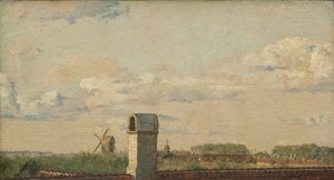 Uitzicht vanuit een raam in Toldbodvej richting de Citadel in Kopenhagen door Christen Købke