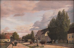 Uitzicht op een Straat in Østerbro buiten Kopenhagen. Ochtendlicht door Christen Købke