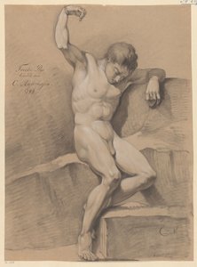 Zittend mannelijk naakt, van voren gezien (2e prijs 1799)