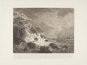 Gezicht der dijkbreuk en overstrooming te Bemmel bij Nijmegen op 21 februari 1799