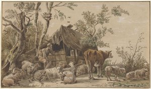 Herder bij stal