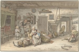 Interieur met boerenfamilie door Christiaan Josi