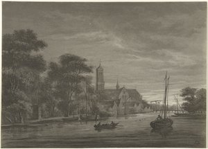 Nachtlandschap met gezicht op dorp door Christiaan Josi
