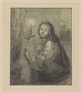 Portret van Godfried Schalcken bij kaarslicht door Christiaan Josi