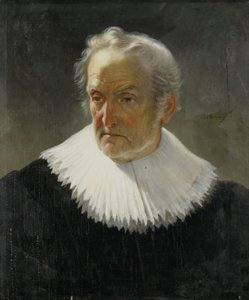 Een oude man in 17e-eeuwse kleding