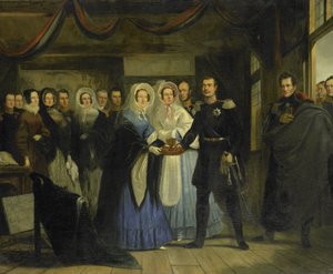De Prinses van Oranje ontvangt Alexander II (1818-1881), Grootvorst en Troonopvolger van Rusland, in het Huis van Tsaar Peter in Zaandam, 17 april 1839 door Christiaan Julius Lodewijk Portman